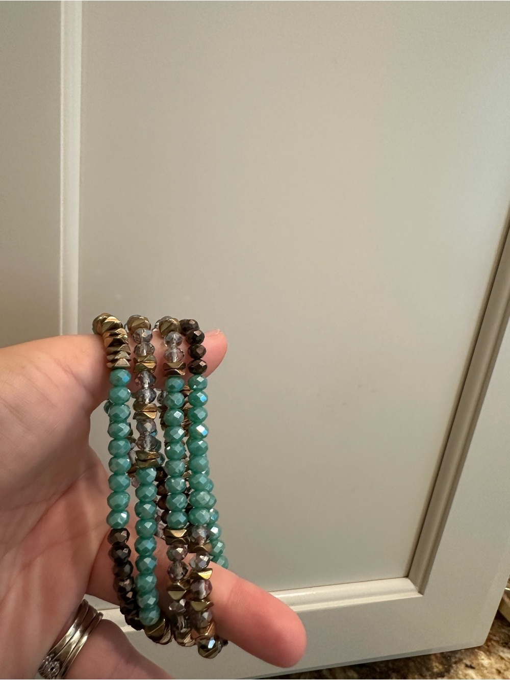 Turquoise Beaded Stretch Bracelet Set - Unbranded